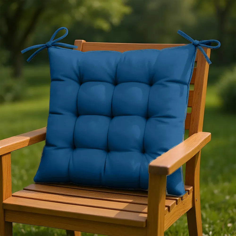 Set di 4 Cuscini per Sedia 40x40 Blu Petrolio - Interno ed Esterno (Idrorepellente con Lacci)