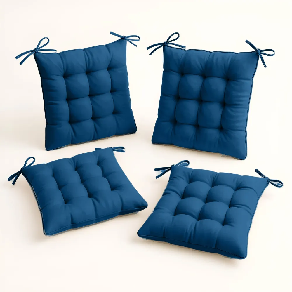 Set di 4 Cuscini per Sedia 40x40 Blu Petrolio - Interno ed Esterno (Idrorepellente con Lacci)
