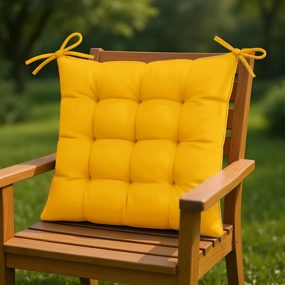 Set di 4 Cuscini per Sedia 40x40 Giallo Miele - Interno ed Esterno (Idrorepellente con Lacci)
