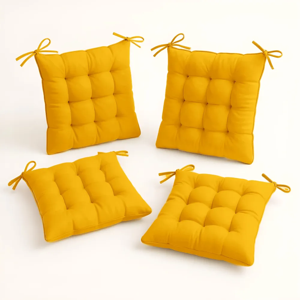 Set di 4 Cuscini per Sedia 40x40 Giallo Miele - Interno ed Esterno (Idrorepellente con Lacci)