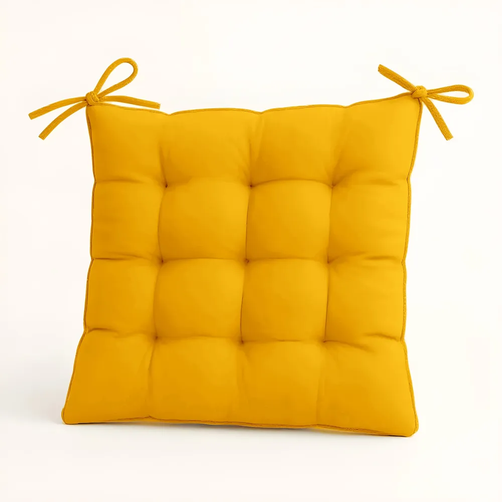 Set di 4 Cuscini per Sedia 40x40 Giallo Miele - Interno ed Esterno (Idrorepellente con Lacci)