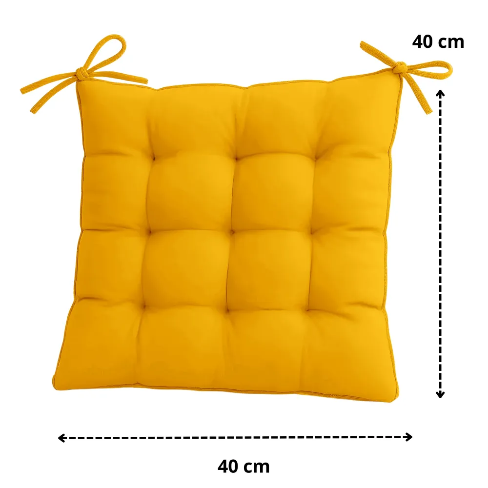 Set di 4 Cuscini per Sedia 40x40 Giallo Miele - Interno ed Esterno (Idrorepellente con Lacci)