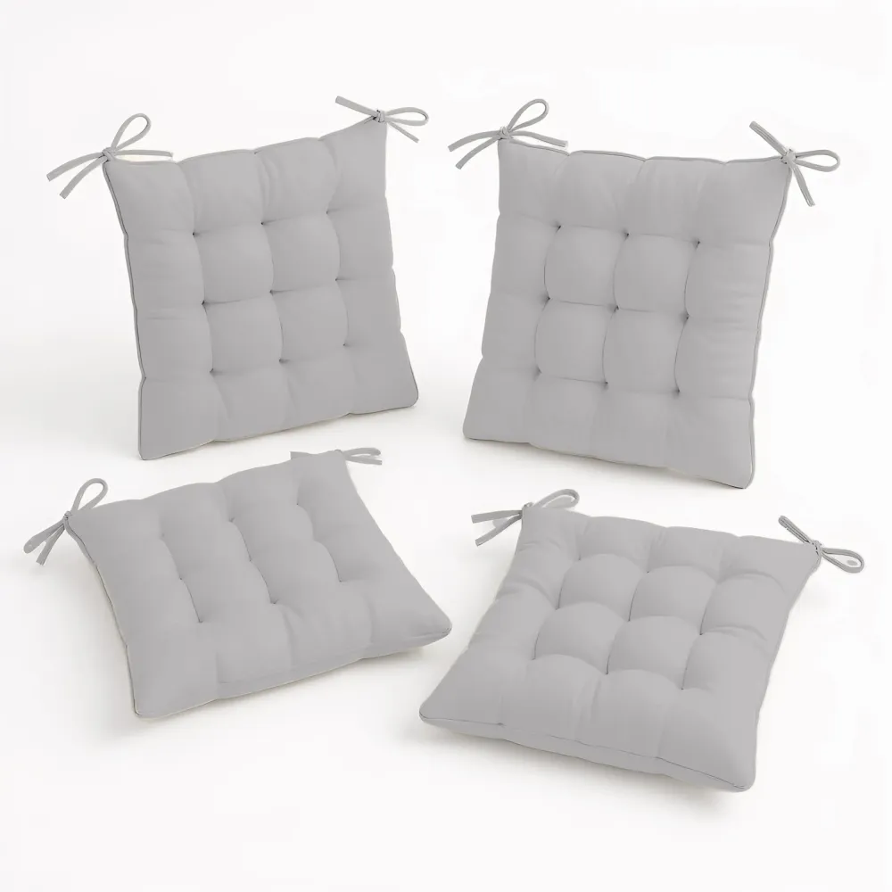 Set di 4 Cuscini per Sedia 40x40 Grigio Chiaro - Interno ed Esterno (Idrorepellente con Lacci)