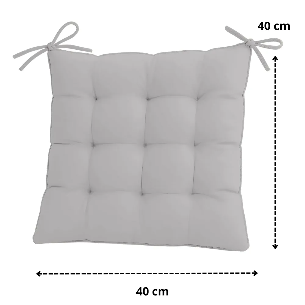 Set di 4 Cuscini per Sedia 40x40 Grigio Chiaro - Interno ed Esterno (Idrorepellente con Lacci)