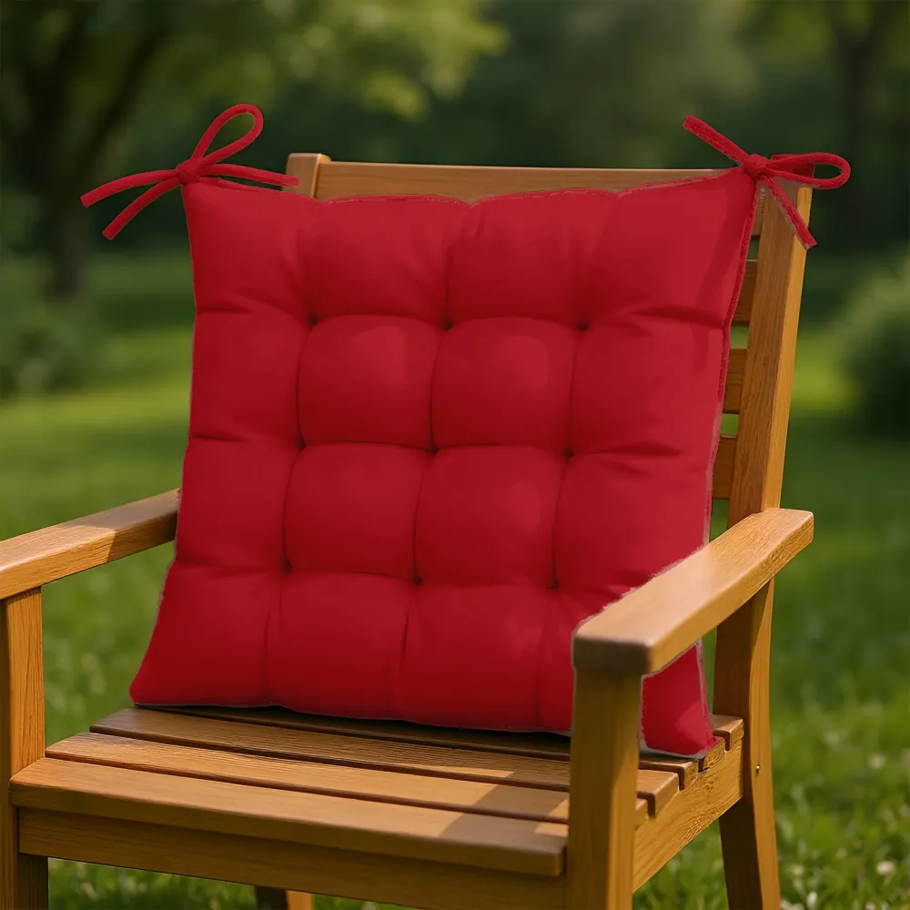 Set di 4 Cuscini per Sedia 40x40 Rosso Peperoncino - Interno ed Esterno (Idrorepellente con Lacci)