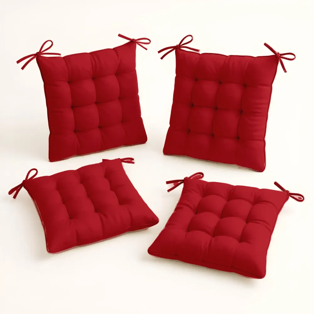 Set di 4 Cuscini per Sedia 40x40 Rosso Peperoncino - Interno ed Esterno (Idrorepellente con Lacci)