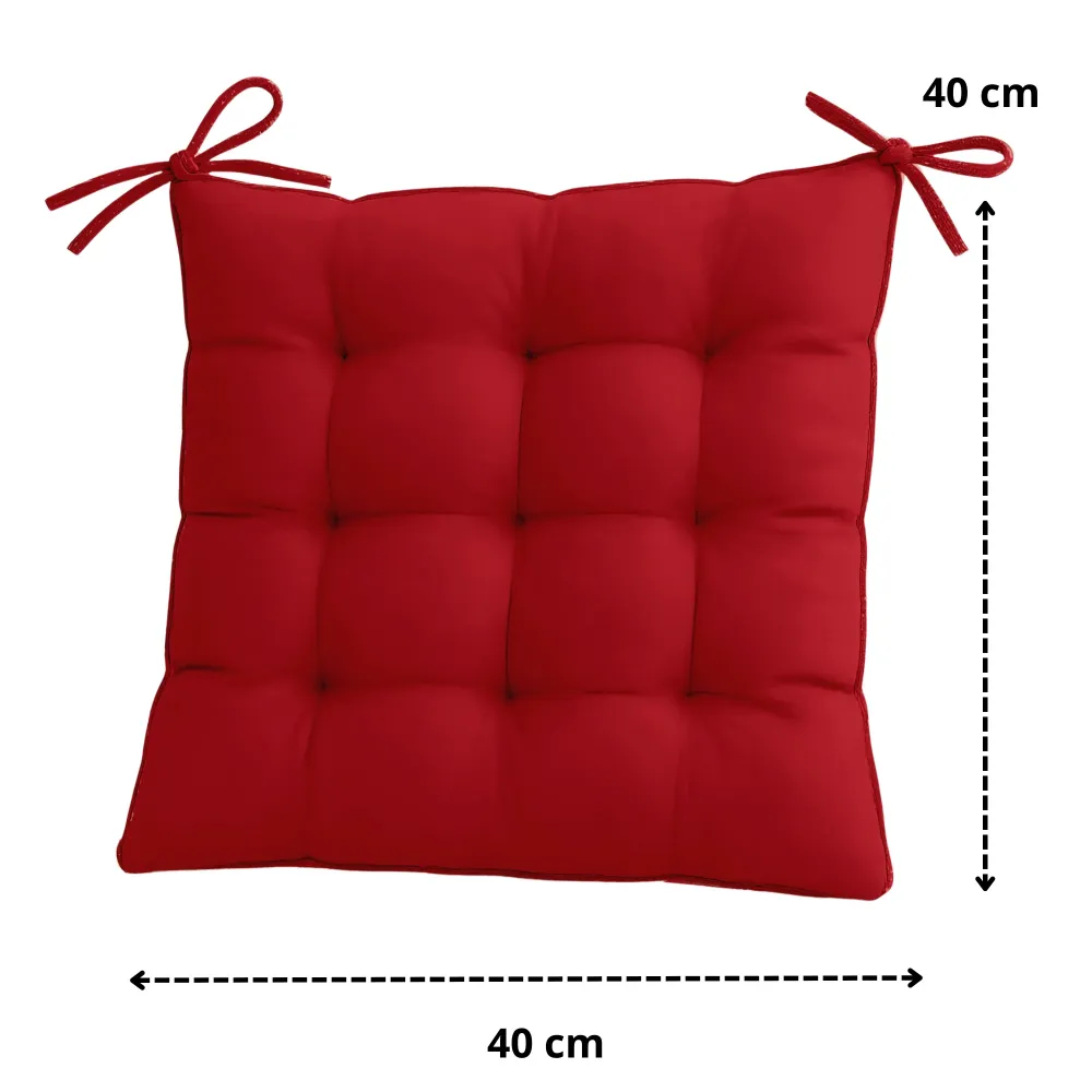 Set di 4 Cuscini per Sedia 40x40 Rosso Peperoncino - Interno ed Esterno (Idrorepellente con Lacci)
