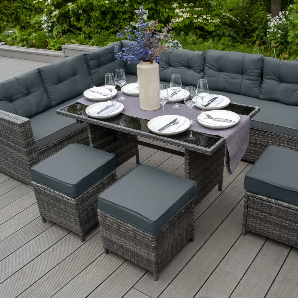Set d'angolo rattan e box per riporre i cuscini – Grigio