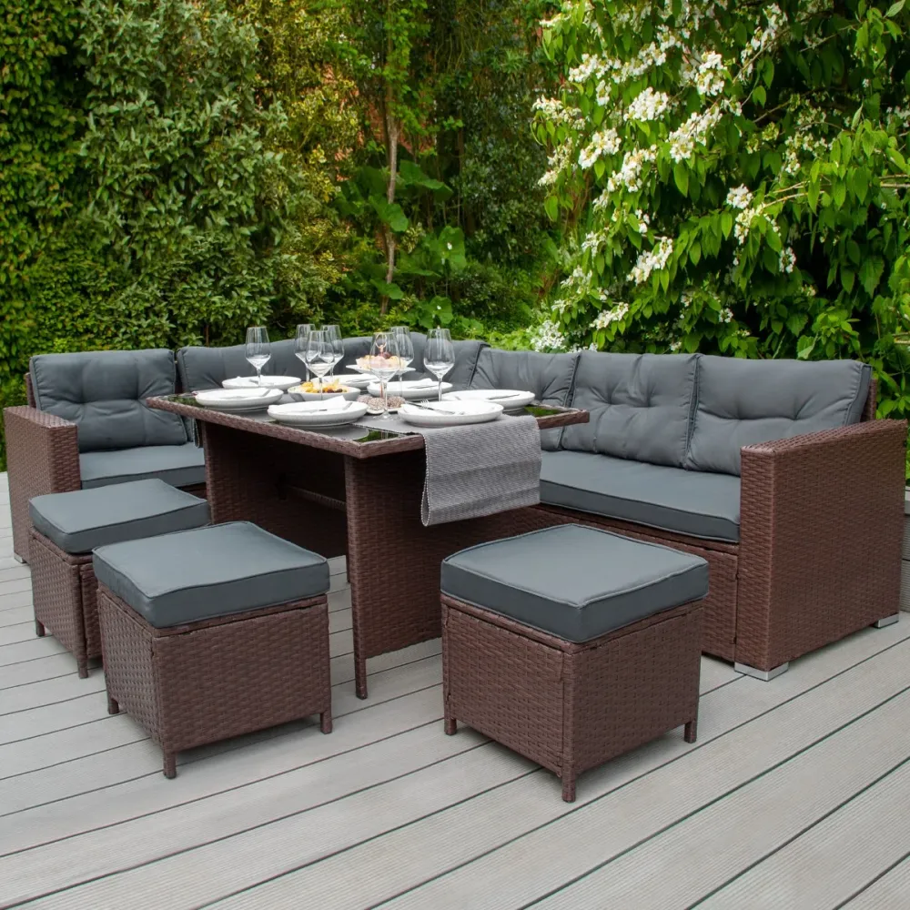 Set d'angolo rattan e box per riporre i cuscini - Marrone