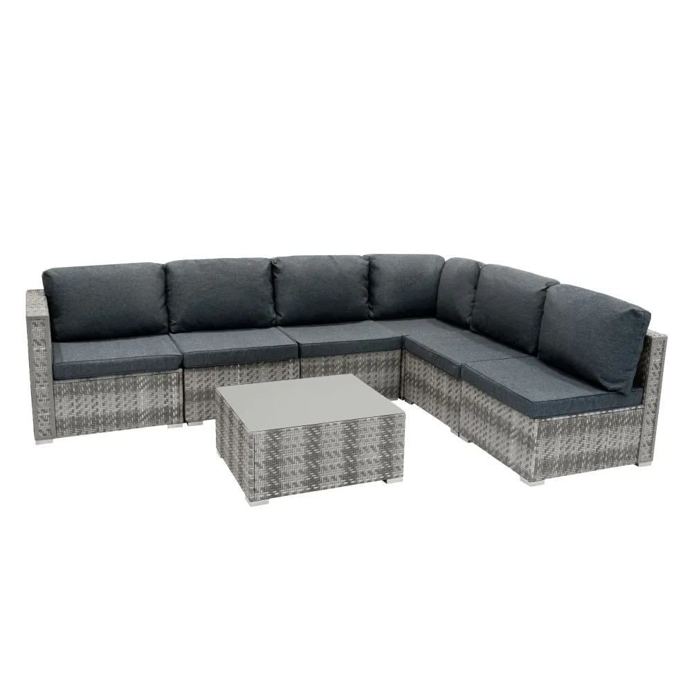 Set Divani Rattan 7 Pezzi con Tavolino & Baule 700L da Giardino - Grigio