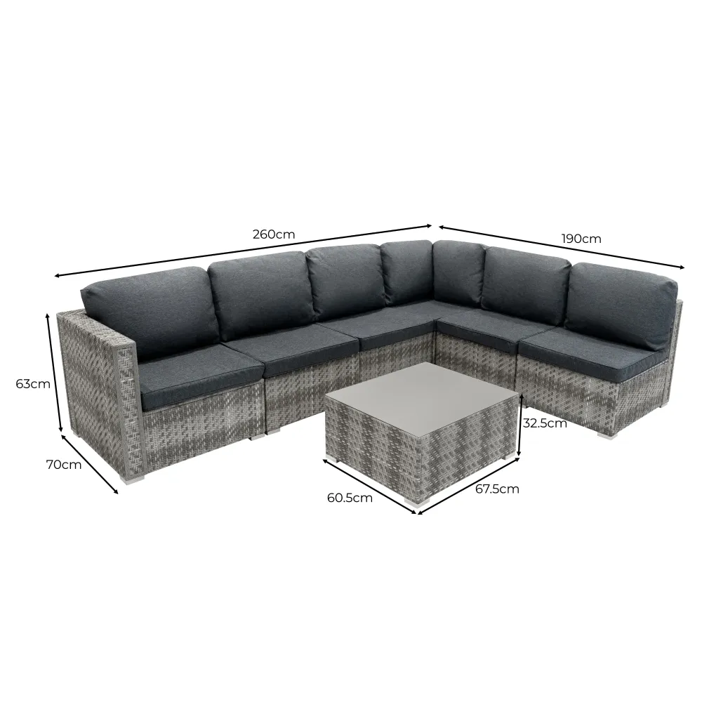 Set Divani Rattan 7 Pezzi con Tavolino & Baule 700L da Giardino - Grigio