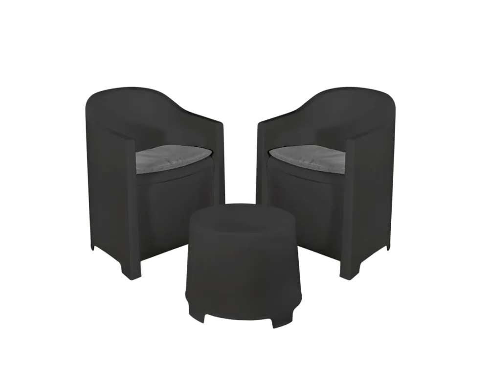 Set luna 2 poltrone 1 tavolino atracite con cuscini