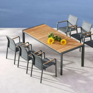 Set tavolo da giardino 7 pezzi con sedie Paros alluminio e teak, tavolo 210x90 cm - antracite