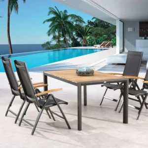 Set tavolo da giardino 5 pezzi con sedie Cavalese + Paros alluminio e teak - antracite/teak