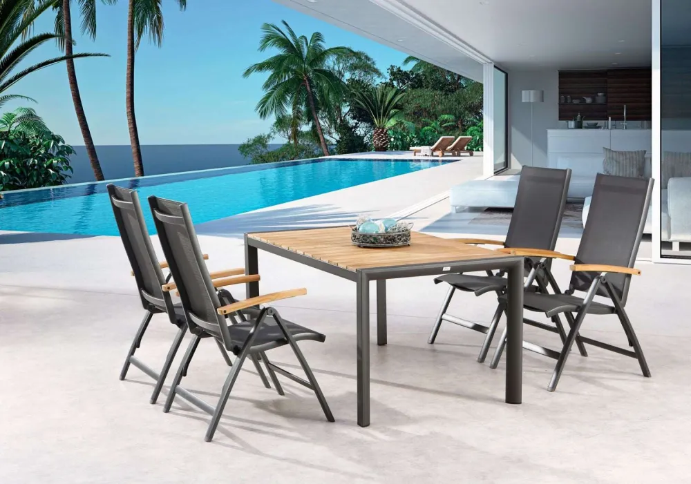 Set tavolo da giardino 5 pezzi con sedie Cavalese + Paros alluminio e teak - antracite/teak