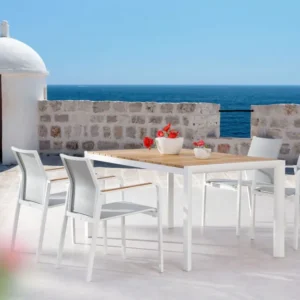 Set tavolo da giardino 5 pezzi con sedie Paros alluminio e teak, tavolo 160x90 cm