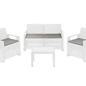Set Varenna 3 poltrone 1 tavolino bianco con cuscini