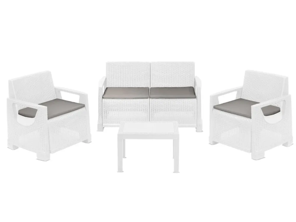 Set Varenna 3 poltrone 1 tavolino bianco con cuscini