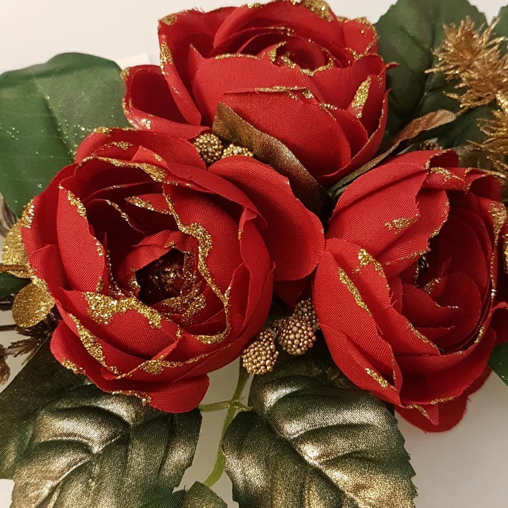 SOTTOCANDELA RAMO FIORI ROSSI GLITTER OR