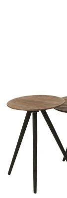 TAVOLINO ROTONDO CON PIEDI METALLO NERO CON PIANO LEGNO DI TEAK SMALL (30x30x45cm)