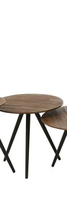 TAVOLINO ROTONDO CON PIEDI METALLO NERO CON PIANO LEGNO DI TEAK (40x40x40cm)