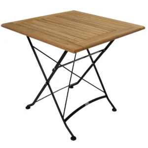 Tavolo pieghevole JAKARTA 75x75cm, acciaio piatto nero + teak, certificato FSC®