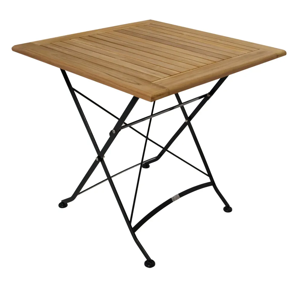 Tavolo pieghevole JAKARTA 75x75cm, acciaio piatto nero + teak, certificato FSC®