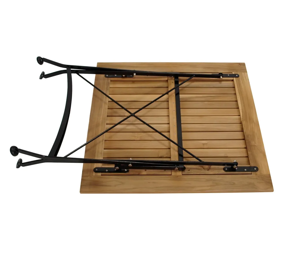 Tavolo pieghevole JAKARTA 75x75cm, acciaio piatto nero + teak, certificato FSC®