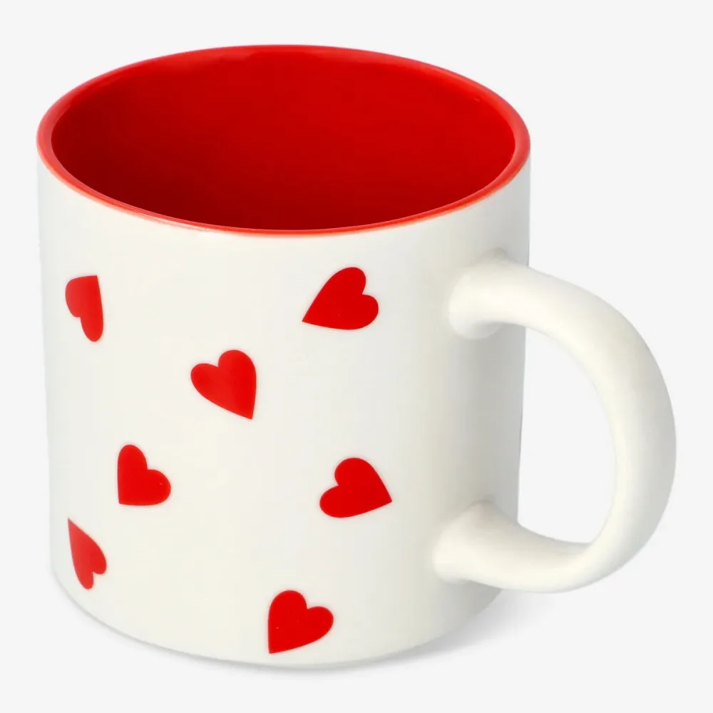 Tazza con cuori rossi e interno rosso - 350 ml