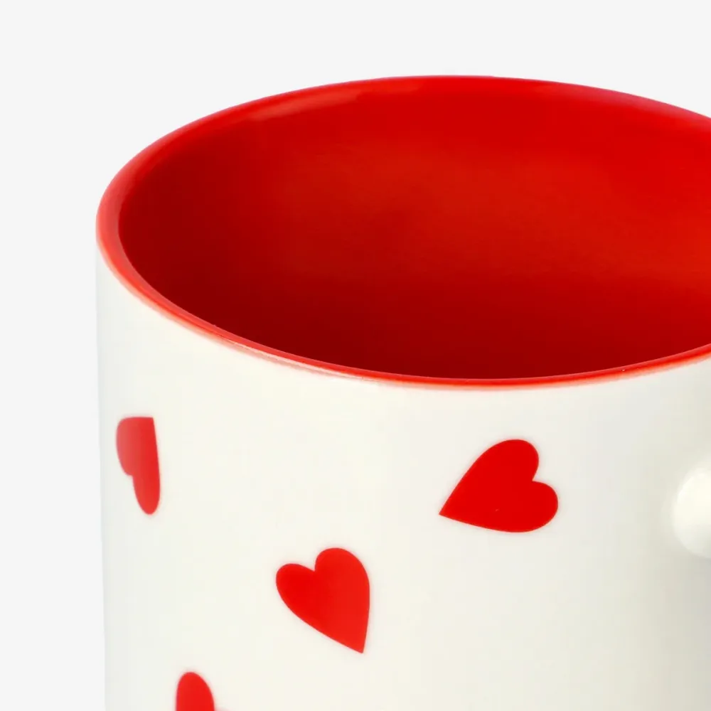 Tazza con cuori rossi e interno rosso - 350 ml