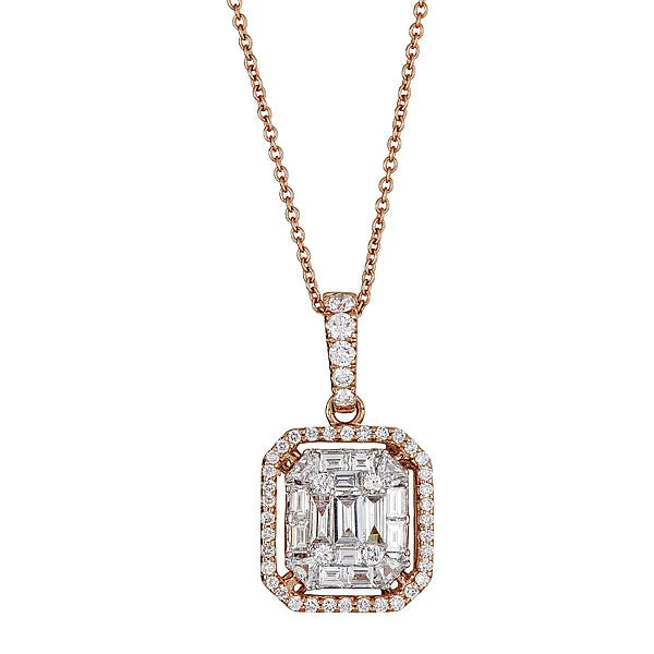 Zydo ciondolo con diamanti taglio rotondo e smeraldo incastonati illusione oro rosa 50766