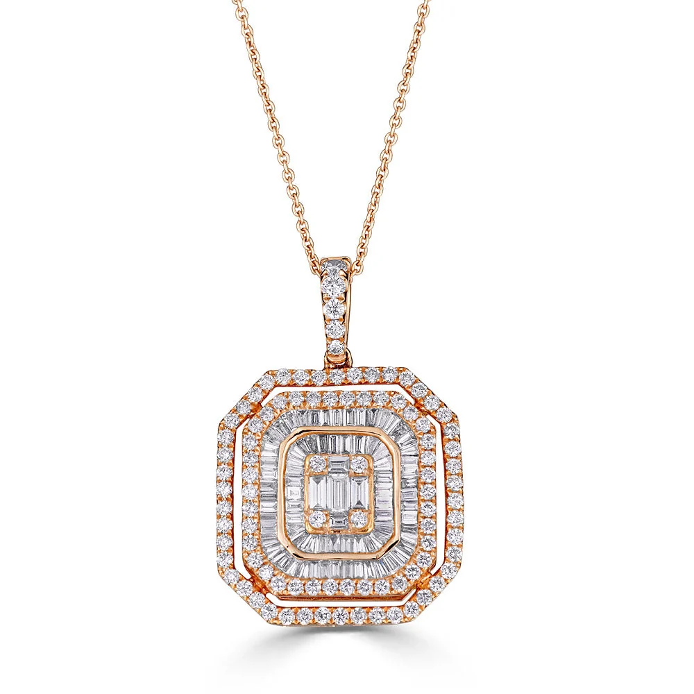 Zydo ciondolo con diamanti taglio rotondo e smeraldo incastonati illusione oro rosa 52101