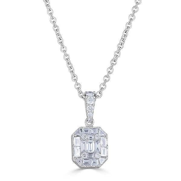 Zydo ciondolo con diamanti taglio rotondo e smeraldo incastonati illusione oro bianco 53643