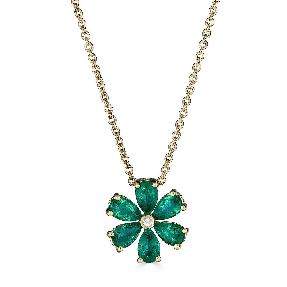 Zydo ciondolo forma di fiore con pietre preziose colorate e diamanti oro giallo smeraldo 62041