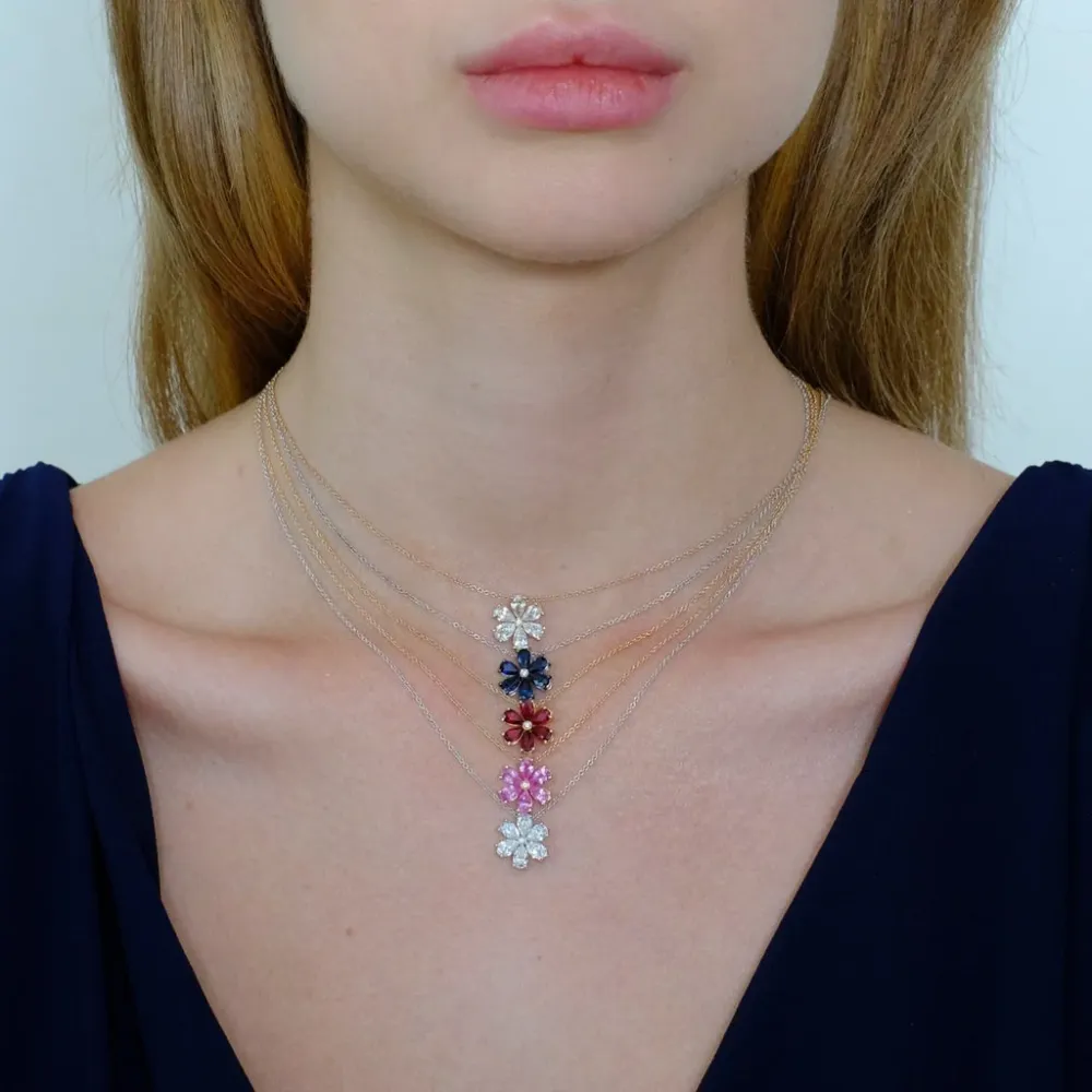 Zydo ciondolo forma di fiore con pietre preziose colorate e diamanti oro giallo smeraldo 62041