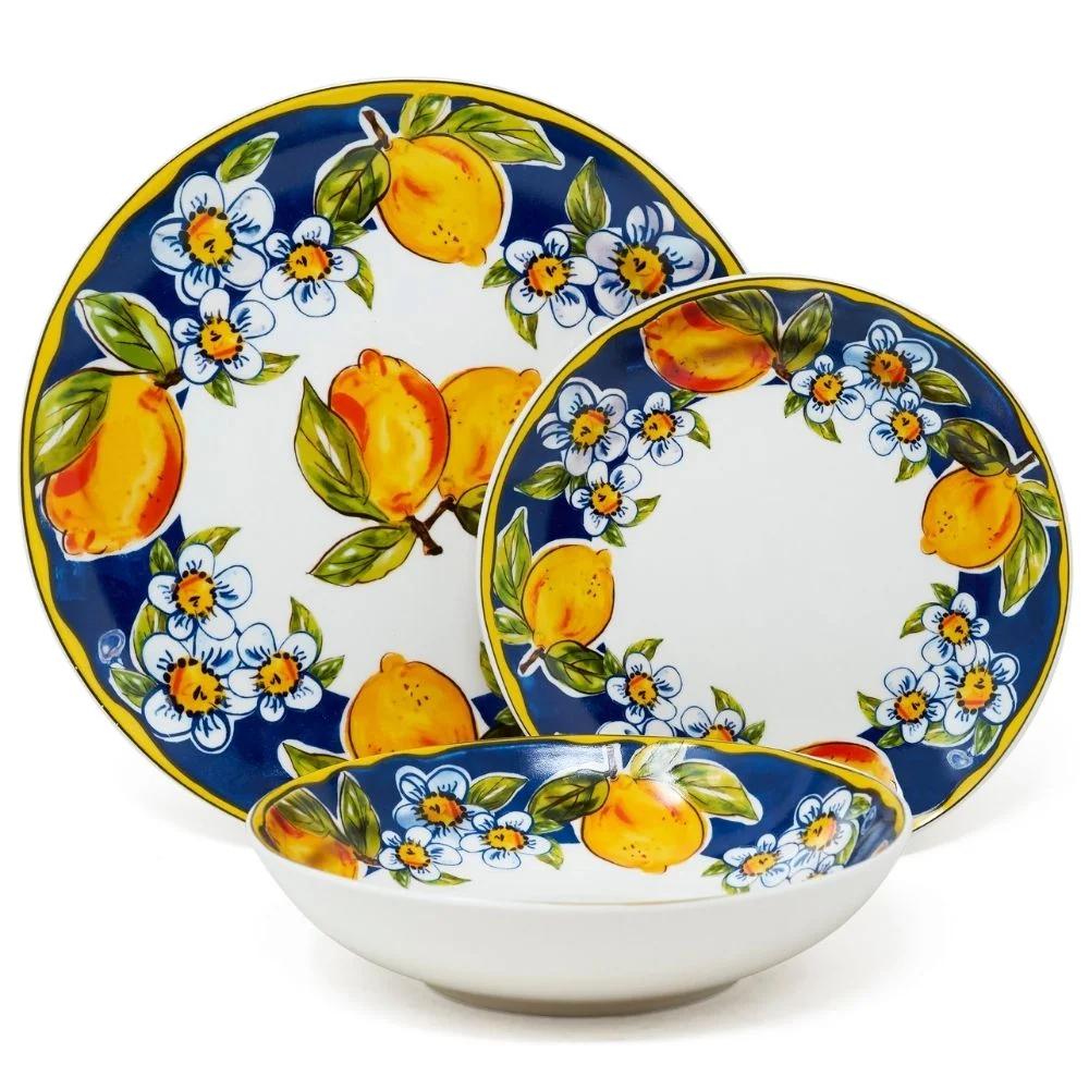 Servizio Piatti Porcellana 6 Persone - Set Piatti 18 Pezzi - Amalfi