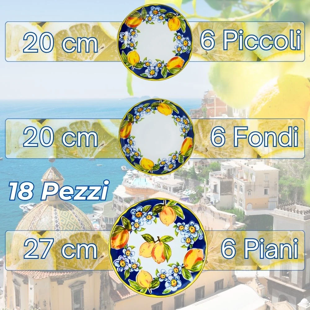 Servizio Piatti Porcellana 6 Persone - Set Piatti 18 Pezzi - Amalfi
