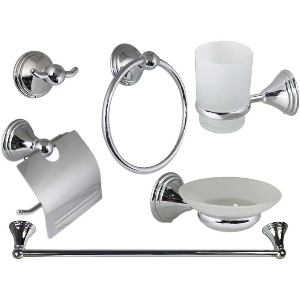 Set completo di 6 accessori acciaio cromato e vetro satinato