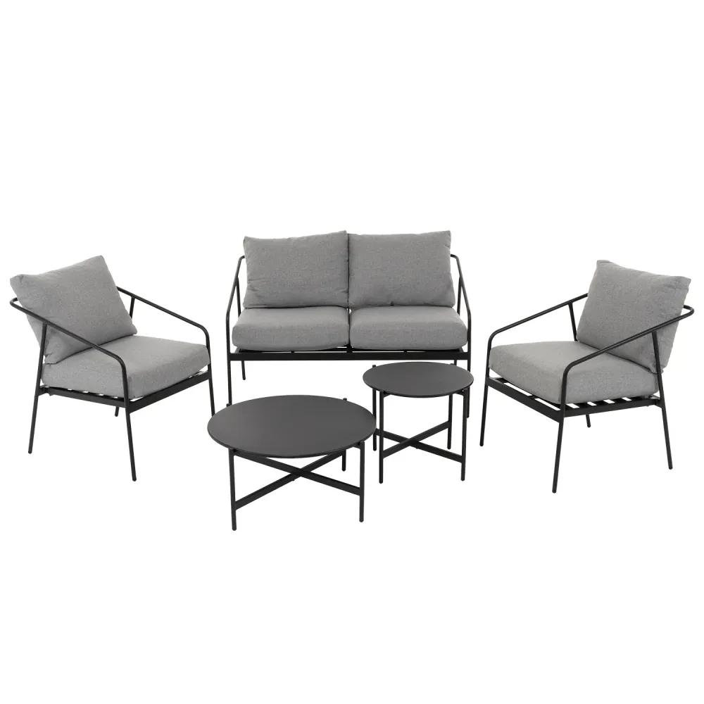 VESTIAMO CASA GIARDINO - Set da giardino 5 pezzi struttura acciaio e top tavolini metallo con cuscini Grigio Scuro