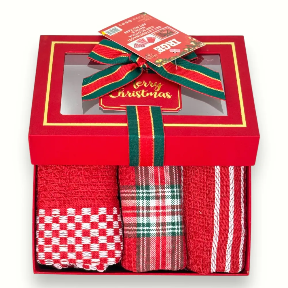 Irge - Idea Regalo Set 3 Strofinacci Natalizio Confezione Regalo Art. X406