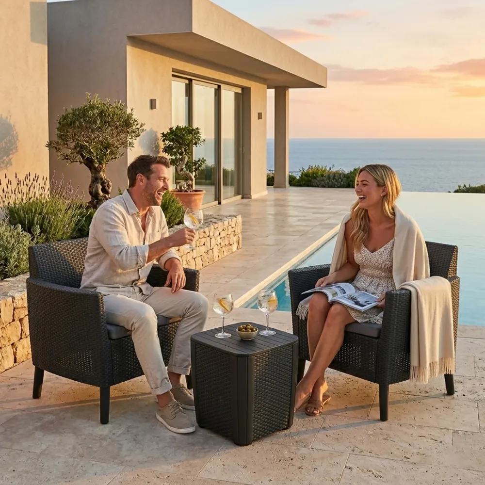 Set balcone Keter Salemo 3 pezzi rattan graphite 2 poltrone tavolino contenitore