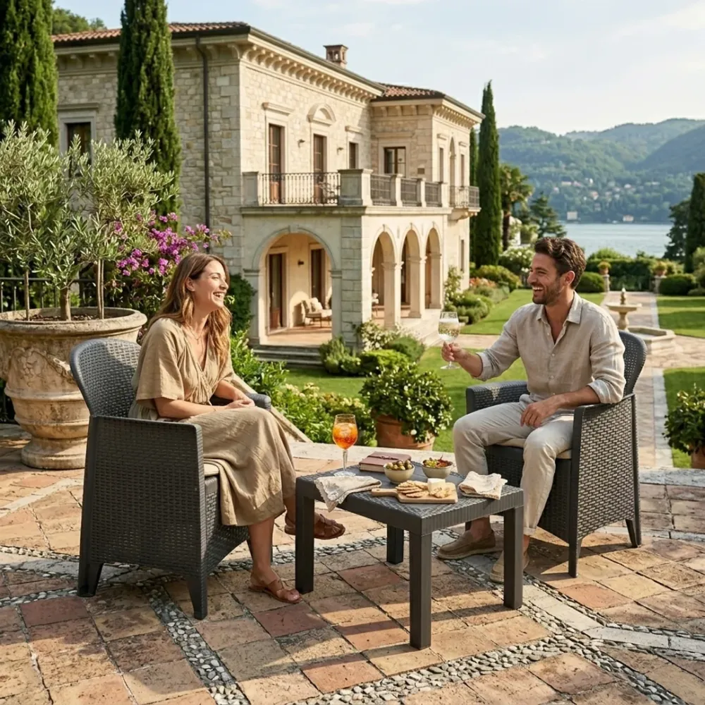 Set balcone Progarden Akita 3 pz rattan antracite 2 poltrone alte tavolino