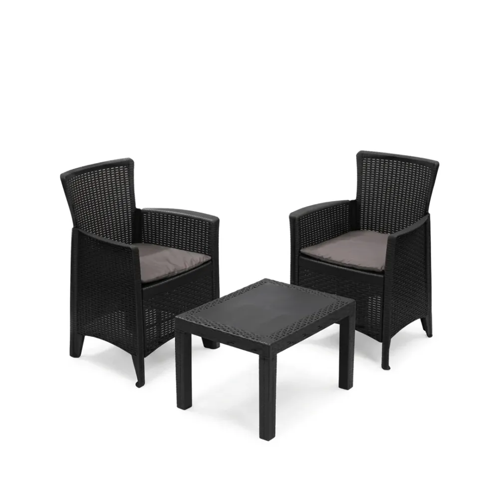 Set balcone Progarden Forest 3 pezzi rattan antracite 2 poltrone alte tavolino