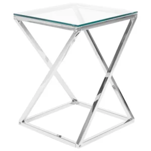 Glass Top Side Table Silver BEVERLY
