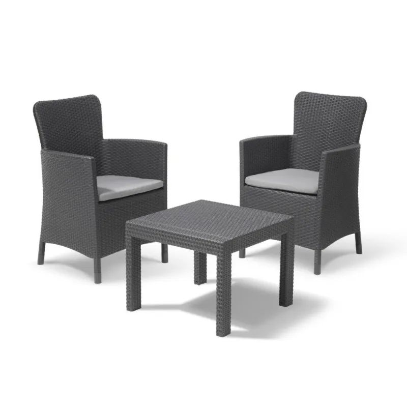 Keter Set 2 Poltrone + Tavolino Aperto SALVADOR BALCONY Grafite Alluminio e Tessuto