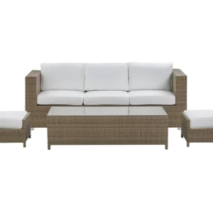 Lounge Set BELLUNO PE Rattan White 5 Seater con Cuscini Inclusi