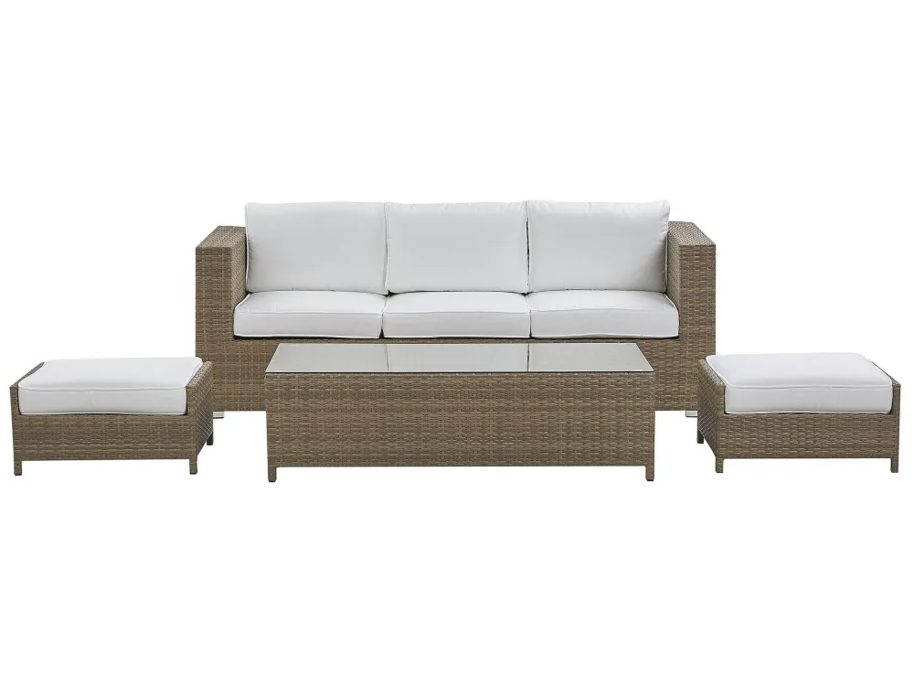 Lounge Set BELLUNO PE Rattan White 5 Seater con Cuscini Inclusi