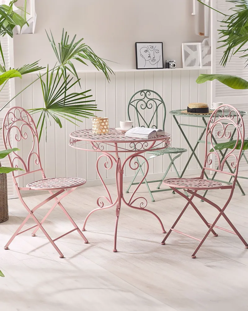 Metal Garden Bistro Set Pink ALBINIA
