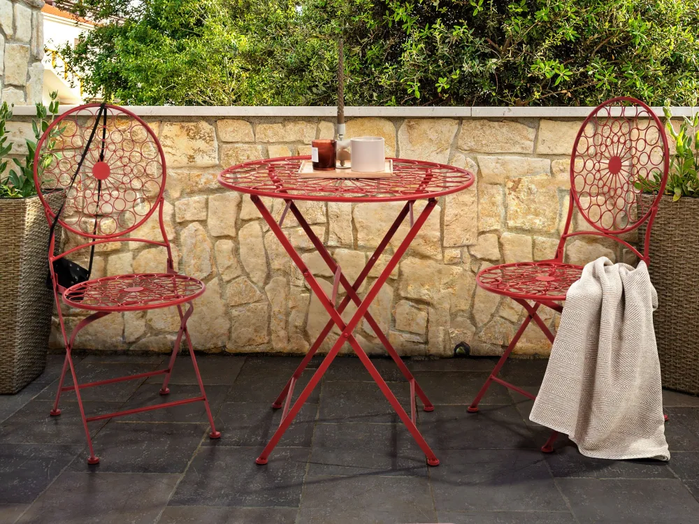 Metal Garden Bistro Set Red SCARIO