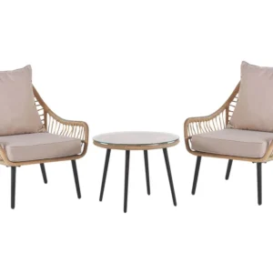 Mobili da Esterno Alluminio Set bistro rattan color naturale e cuscini nocciola LAURETO